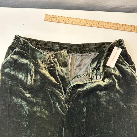 Anthropologie Womens XL Velvet Wide Leg Pants Green Elastic Waist Boho Holidays - Picture 9 of 13